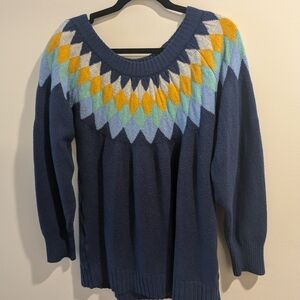 St. John's Bay Blue Sweater with Colorful Diamond Pattern